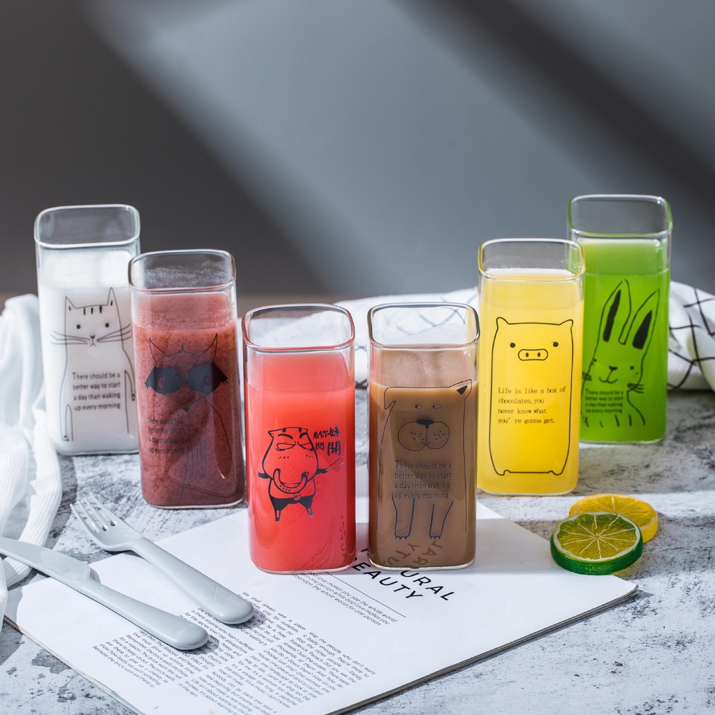 Ly thủy tinh chịu nhiệt uống nước dễ thương hình thú cưng, cốc thủy tinh cute trong suốt - Shop28Decor.com