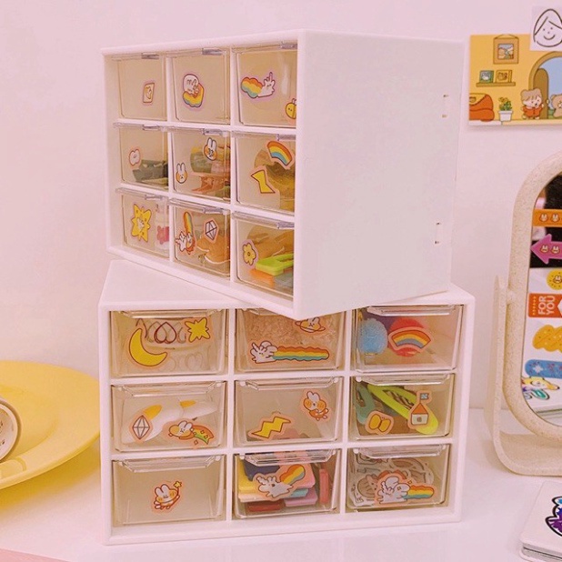 Hộp nhựa đa năng 9 ngăn đựng đồ siêu xinhFREESHIP kệ 9 ngăn đựng đồ mini tặng kèm sticker