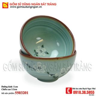10 bát ăn cơm men ngọc vẽ hoa mai trắng gốm Bát Tràng