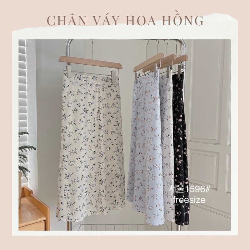 Chân váy hoa hồng cạp chun 2 lớp, chất liệu voan mỏng nhẹ có lớp lót bên trong