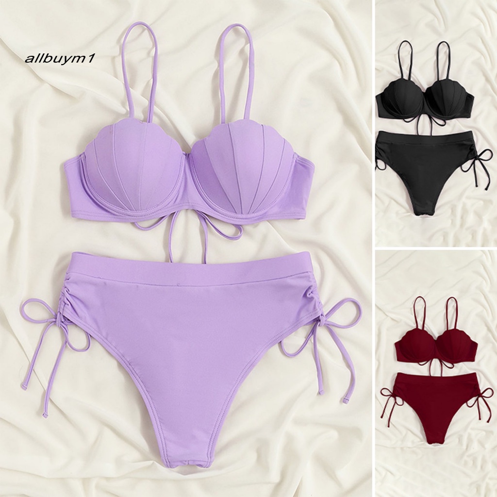 Bộ Đồ Bơi Bikini Hai Dây Lưng Cao Có Gọng Và Dây Rút Gợi Cảm Cho Nữ
