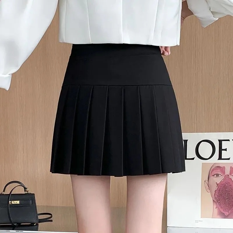 Chân Váy Chữ A Xếp Ly Lưng Cao Màu Đen C8672