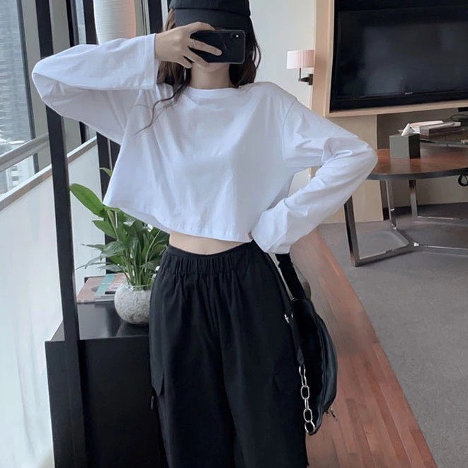 Áo Croptop Dài Tay Phong Cách Hàn Quốc