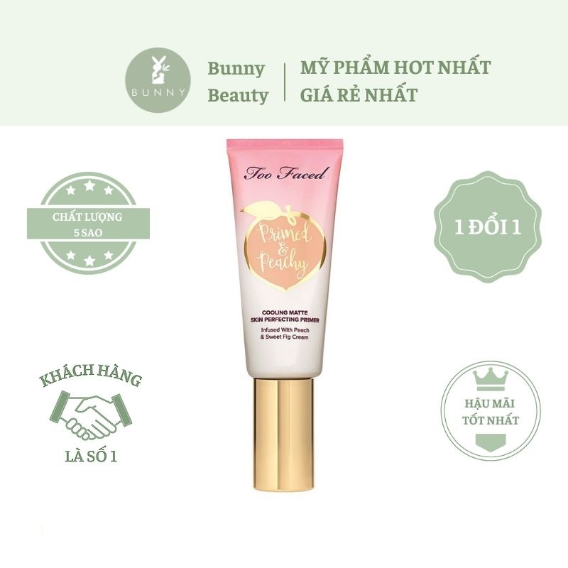 Kem lót Too Faced Primed &amp; Peachy Cooling Matte Prefecting Primer Bunny Beauty hàng đủ bill