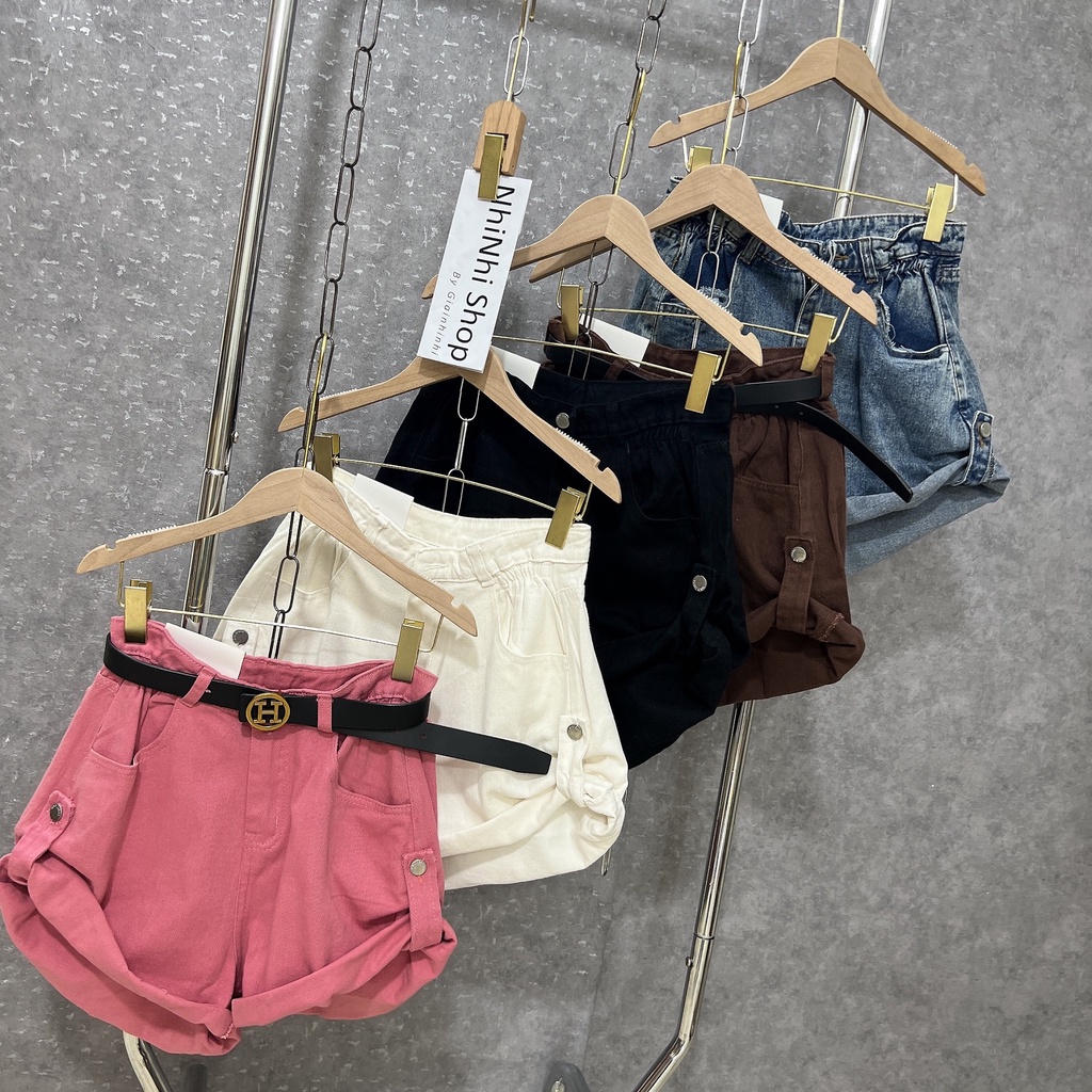 Quần short bò vấn gấu ống rộng, Quần đùi nữ cạp cao gập gấu QS2318 - NhiNhi Shop