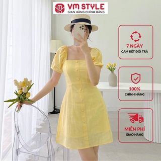 Đầm nữ VMSTYLE dáng ngắn chữ A tay phồng cổ U phối nút 08633 22VD03KI1401