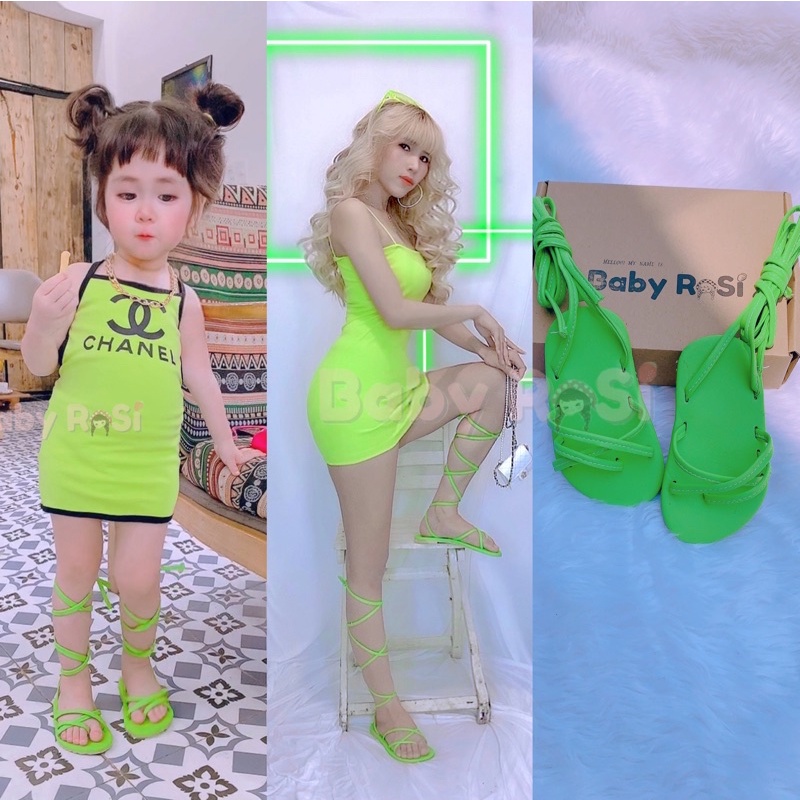 giày dây chiến binh xanh chuối cho bé và mẹ