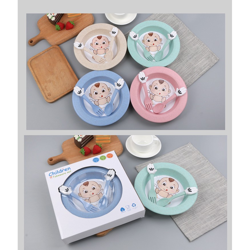 Bát ăn dặm lúa mạch kèm thìa dĩa Children