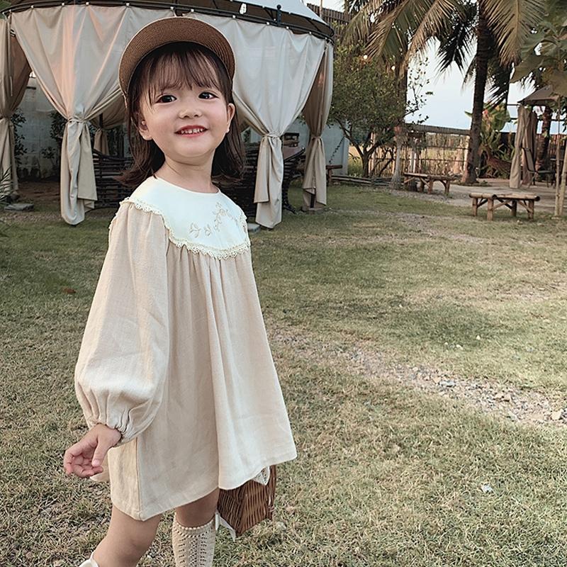 Đầm tay dài thêu hoa kiểu dáng dễ thương thời trang thanh lịch cho bé gái