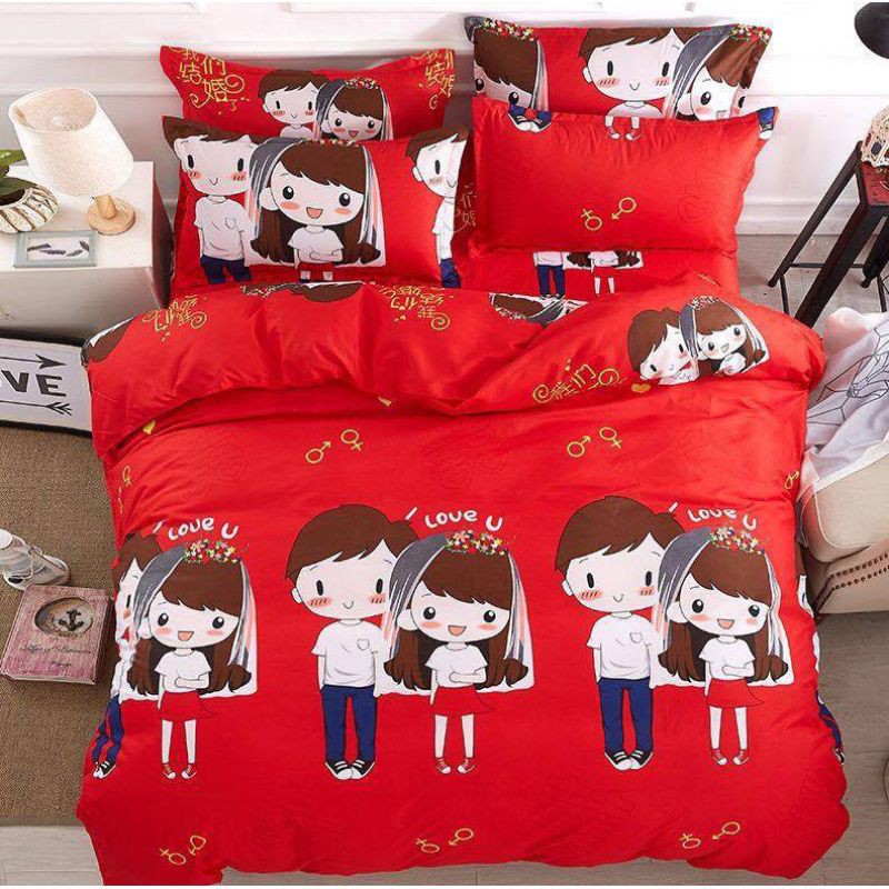 Bộ Vỏ Chăn Ga Gối Cotton Poly Mẫu Đám Cưới