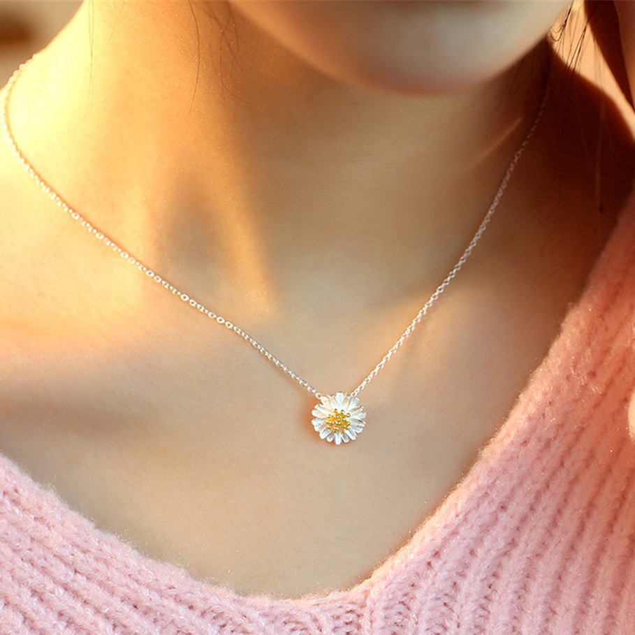 Dây Chuyền Bạc Mặt Hình Hoa Cúc Đơn Giản Phong Cách Hàn Quốc