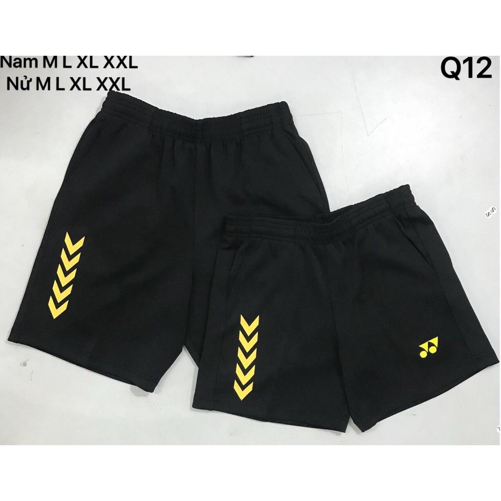 Quần đùi thể thao nam nữ logo vàng (chơi cầu lông, chạy bộ, tập gym...)