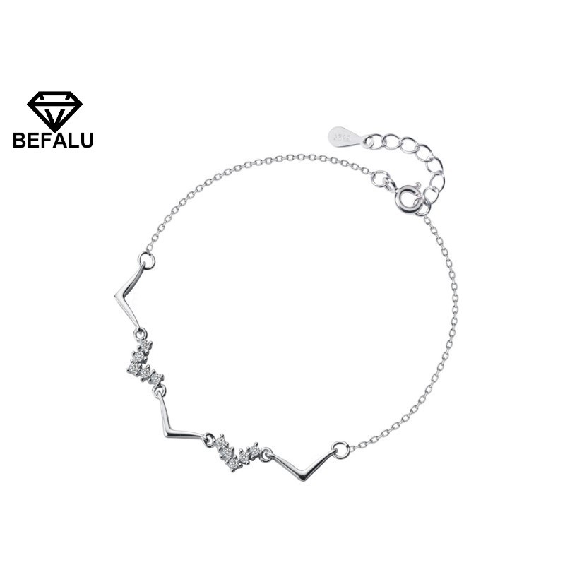 Lắc Tay Nữ Bạc 925 Hình Chữ V Đính Đá BEFALU - LT07