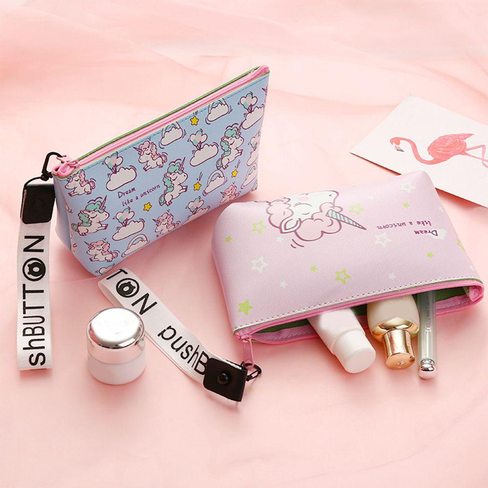 SOMEDAYZL Túi Đựng Mỹ Phẩm Bằng Da PU Chống Thấm Nước Họa Tiết Kỳ Lân Hoạt Hình Có Khóa Kéo Tiện
