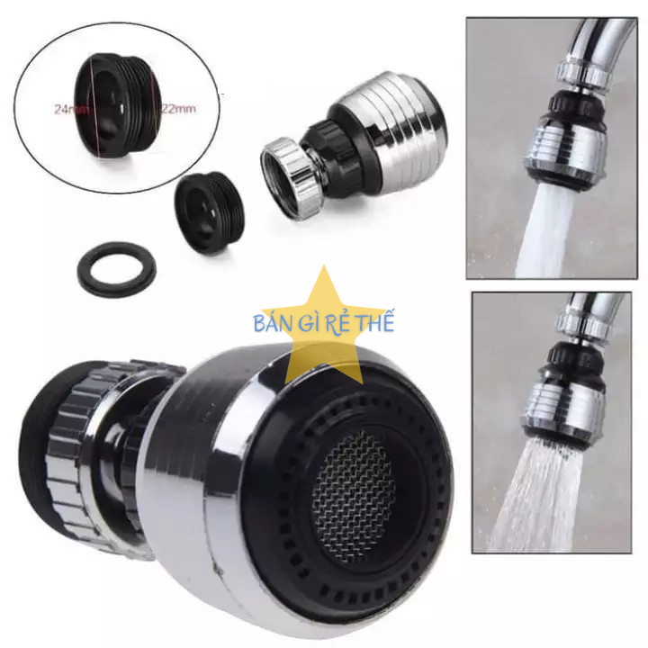 Đầu Vòi Tăng Áp Lực Nước Xoay 360 độ (inox)
