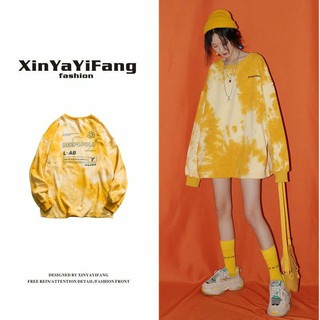Áo thun dài tay 🍒 FREESHIP 💚 áo thun nam nữ form rộng oversize loang vàng ulzzang girl 🌼