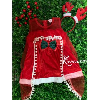Váy đầm Noel cho bé. Đầm xát nách phối lưới bèo ngực đuôi dài