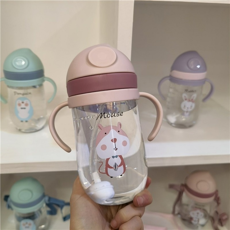 Mới Bình Uống Nước Có Tay Cầm Và Dây Nâng Tiện Dụng Cho Bé Tập Uống MY0189