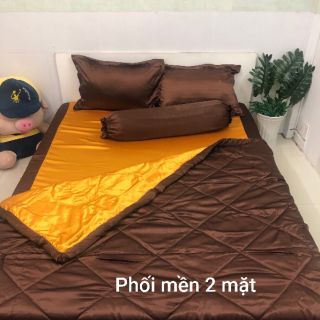 Bộ ga gối phi lụa phối màu 4 món (1 drap, 2 vỏ gối nằm, 1 vỏ gối ôm)