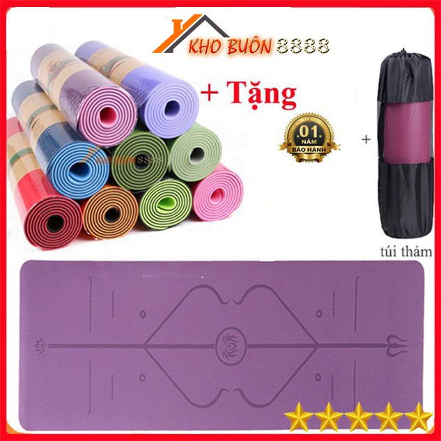 Thảm Yoga 🥉SALE🥉 Thảm định tuyến GYM tpe 2 lớp tặng kèm túi đựng êm mịn kích thước chuẩn 180x50cm bảo vệ cột sống TYOGA