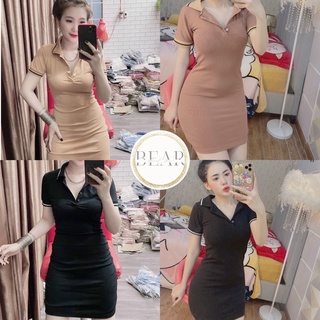 Đầm nữ váy body cổ bẻ pha viền nổi bật - đầm ôm sexy  | bear.story