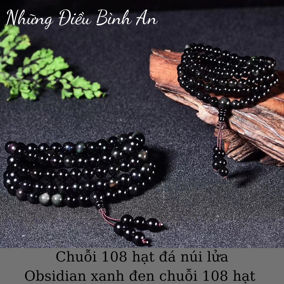 Vòng tay đá núi lửa Obsidian xanh đen chuỗi 108 hạt /Vòng tay phong thủy tài lộc 💕FREESHIP 50k💕- Những Điều Bình An