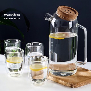 Bình nước thủy tinh chịu nhiệt nắp nghiêng 1600ml