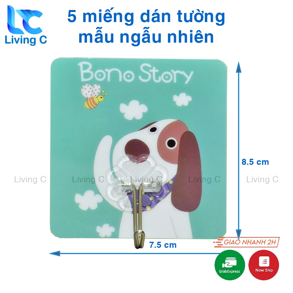 5 Miếng dán tường size to đa sắc màu Living C móc dán treo đồ đa năng siêu dính mẫu NGẪU NHIÊN _ ML