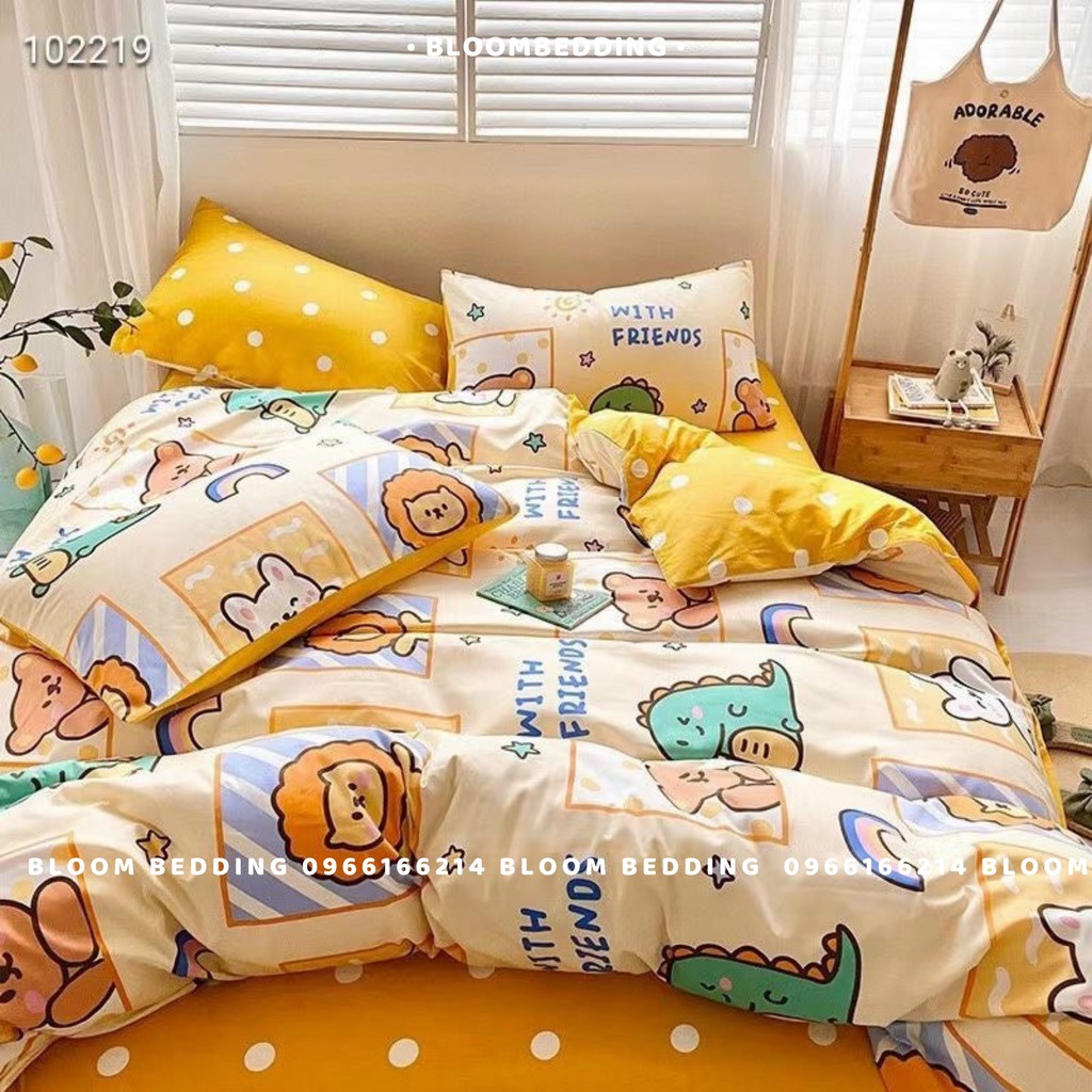 Bộ Chăn Ga Gối Cotton Living 4 Món - Chăn Ga Đông Nhi - Chấm bi vàng - Bloom Bedding