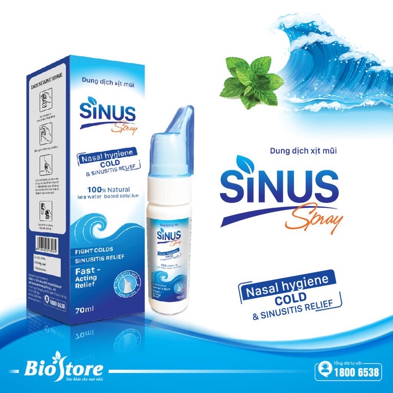 Dung dịch xịt mũi Sinus Spray - Làm sạch mũi, ngăn ngừa khả năng viêm mũi