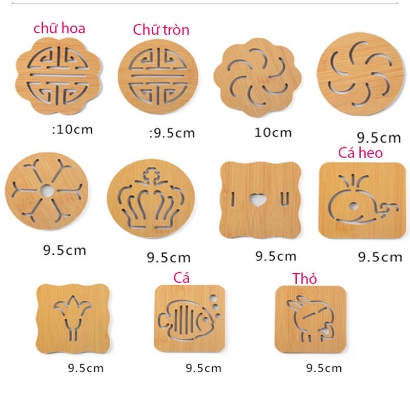 Combo 3 Tấm lót cốc chén cách nhiệt chống nóng bằng gỗ