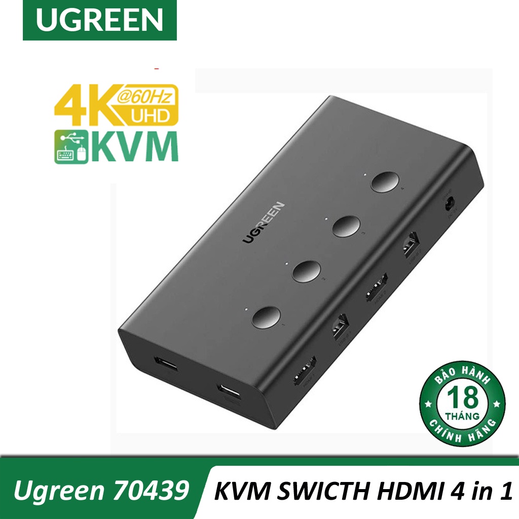 KVM Swicth HDMI 4 pc dùng 1 màn hình - bộ chuyển tín hiệu Switch USB - HDMI Ugreeb 70439 CM293 Chính Hãng