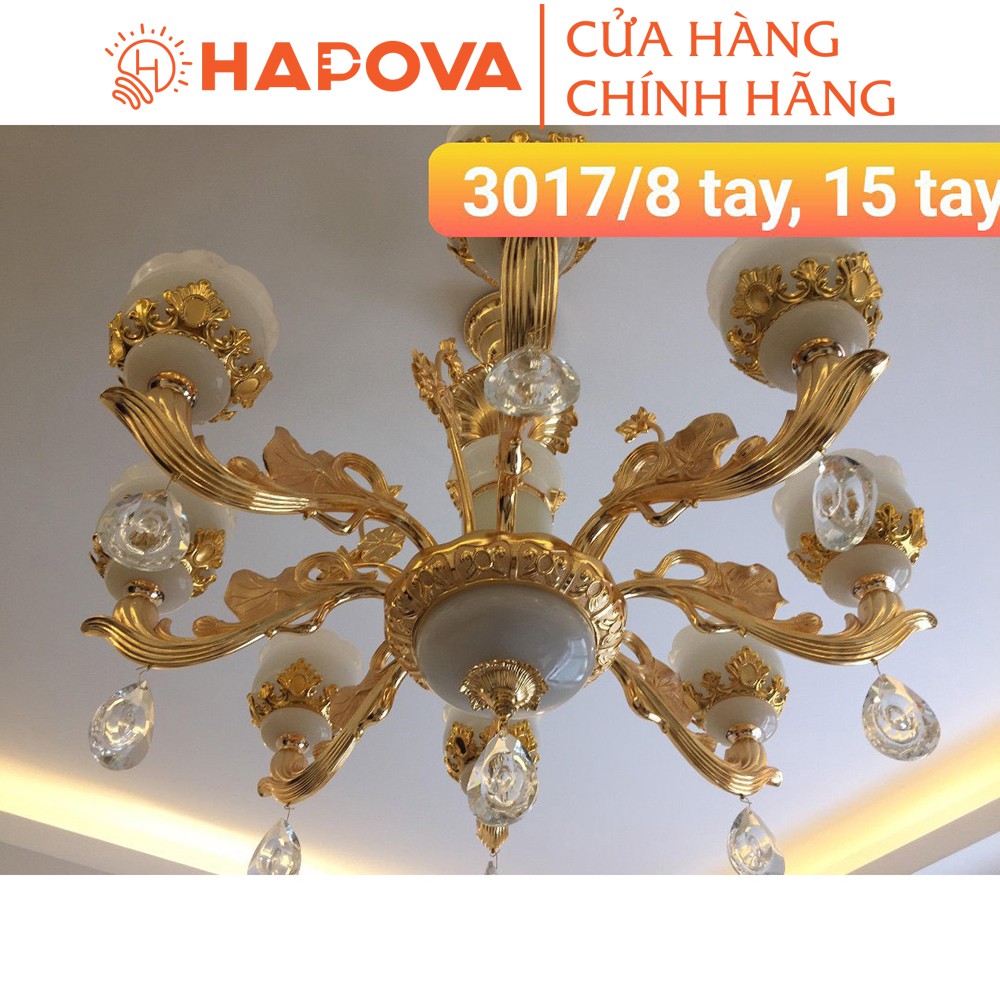 Đèn chùm phòng khách, đèn trần trang trí HAPOVA ROSY 3017 + Tặng kèm bóng led AS Vàng