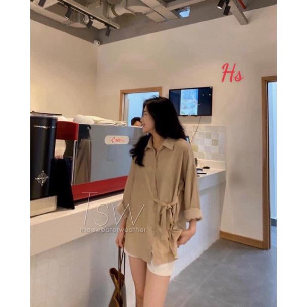 Áo sơ mi lụa thắt nơ bụng dài tay  915 | BigBuy360 - bigbuy360.vn