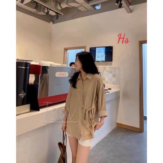 Áo sơ mi lụa thắt nơ bụng dài tay  915