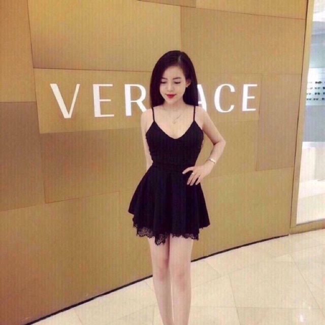 Đầm 2 dây phối ren kèm quần