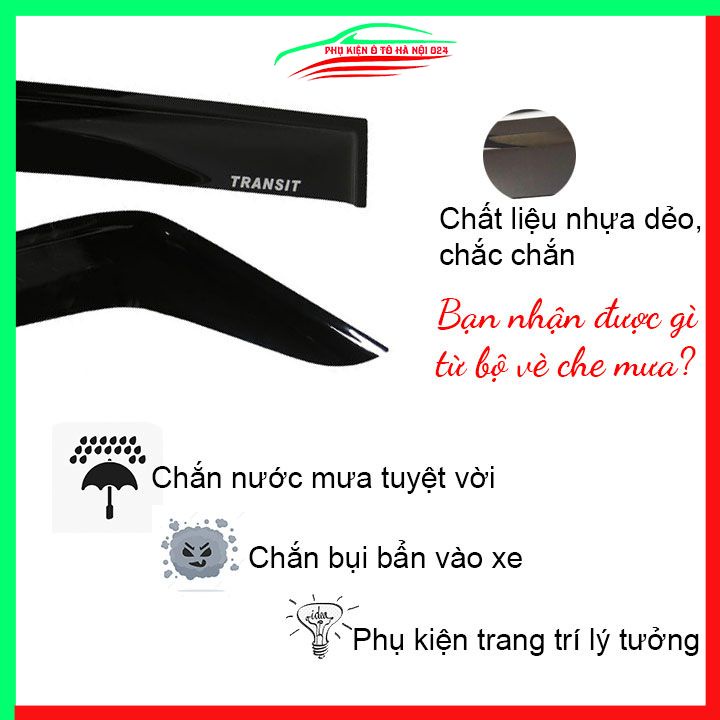 Vè che mưa cho xe ô tô Transit 2016-2021 vè đen bảo vệ trang trí xe