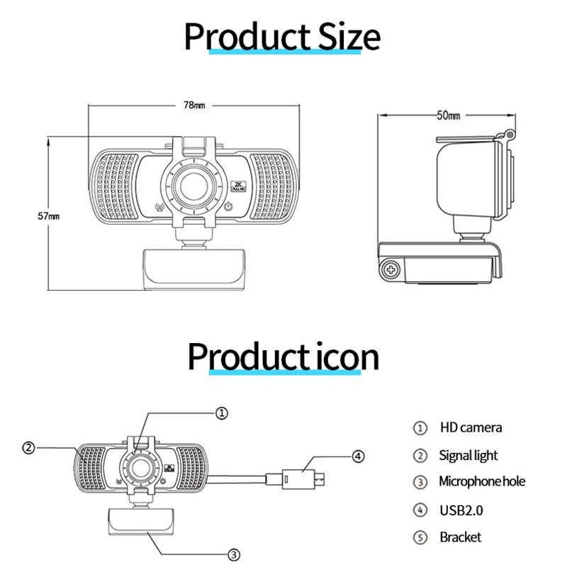 2K Computer PC Desktop 1080P Full HD Web Camera for Live Broadcast