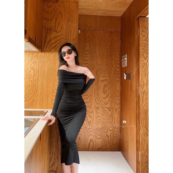 Váy Đầm dự tiệc trễ vai màu trắng body tay dài sexy hàng thiết kế chính hãng CICI -