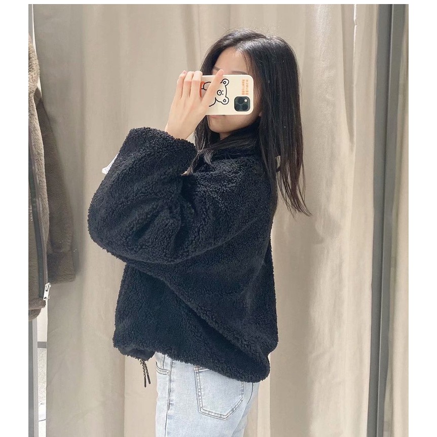 ÁO KHOÁC DA LỘN ZARA NỮ XUẤT DƯ LÓT LÔNG CÀI KHUY MÀU NÂU - 6318/243