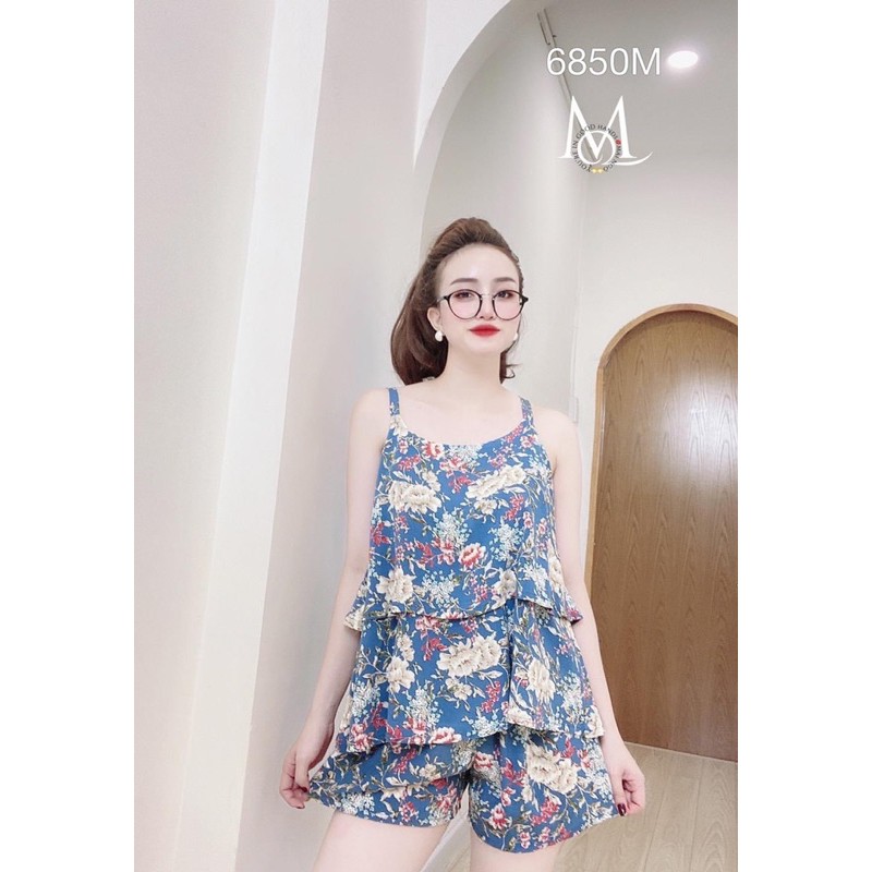 Đồ Mặc Nhà, Bộ Ngủ Nữ Đùi, Áo Dây 2 Tầng Sexy Họa Tiết Dễ Thương Chất Tole Lanh Mát, Mịn, Không Nhăn TH MaiNgo