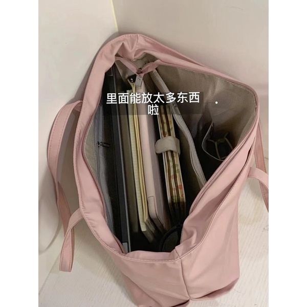 Túi xách tote vải đeo vai học thêm / đi làm rộng rãi nhiều ngăn basic pastel có khoá kéo Yannie Lolita