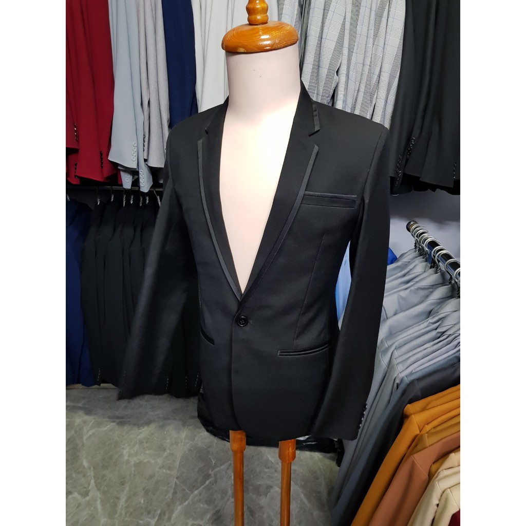 Áo vest nam đen viền đen kiểu danton