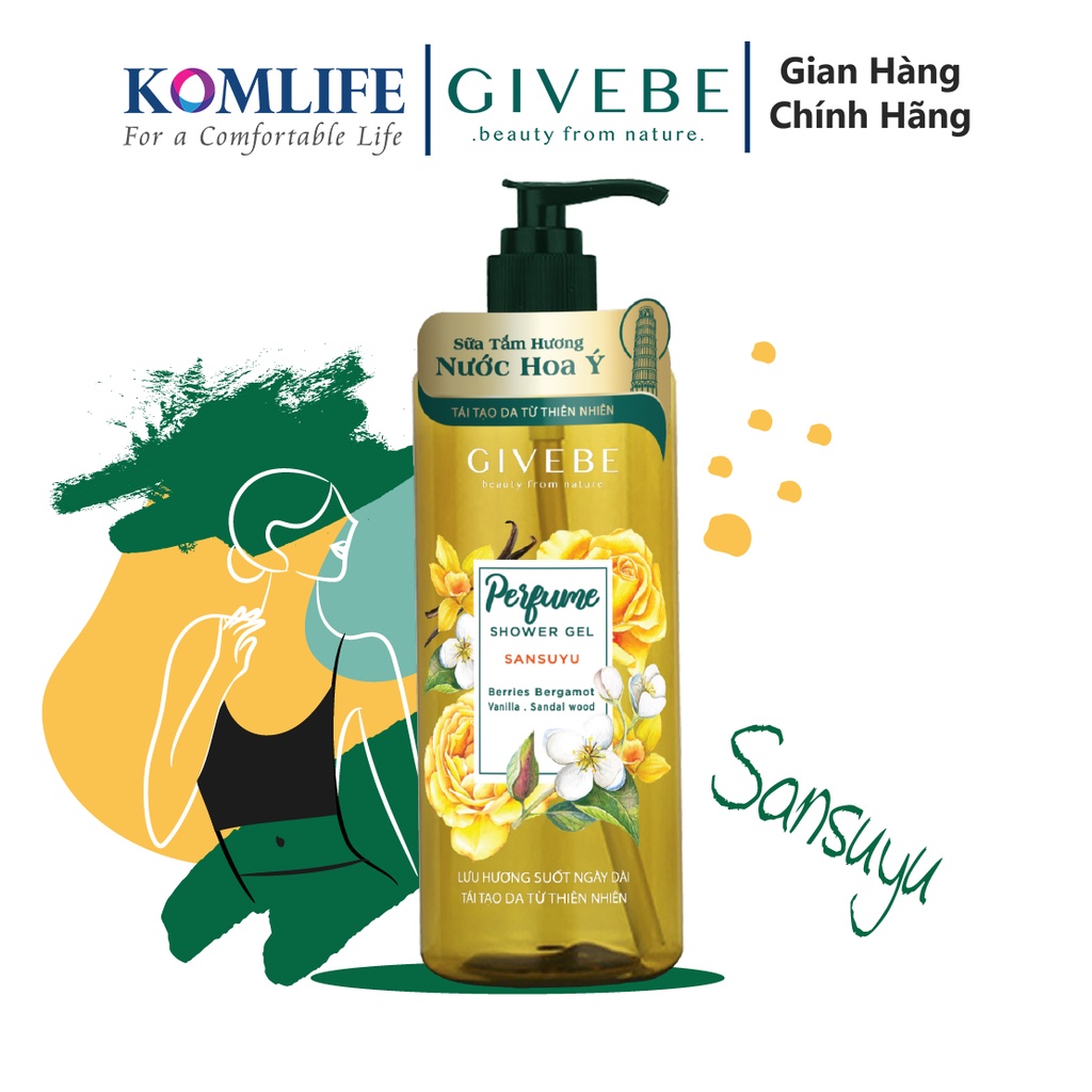 Sữa tắm GIVEBE Vàng Sansuyu 700ml hương nước hoa Ý