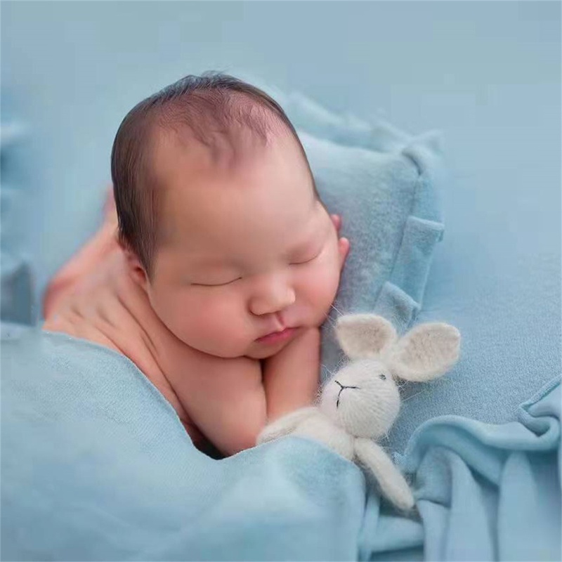 Bộ 2 Mũ Beanie Dệt Kim Đính Tai Thỏ Dễ Thương Dùng Làm Đạo Cụ Chụp Ảnh Cho Bé Sơ Sinh