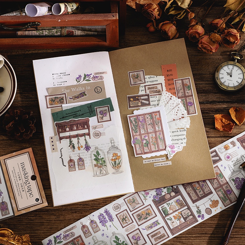 Cuộn Băng Keo Washi 80 * 350mm In Họa Tiết Phong Cách Vintage Trang Trí Sổ Tay