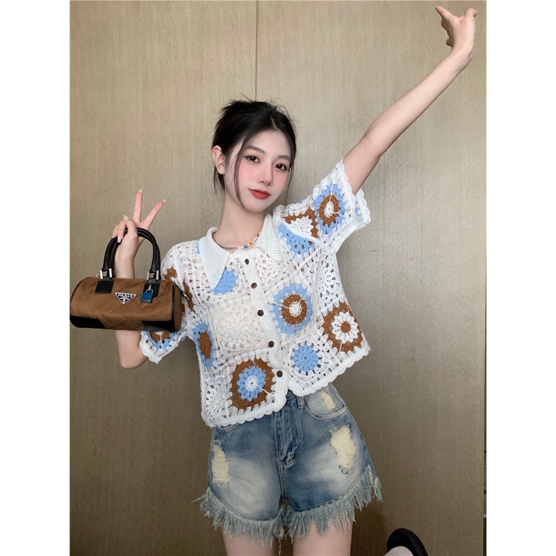 Áo cardigan dệt kim XIAOZHAINV cổ polo dáng rộng phong cách ngọt ngào nhẹ nhàng thời trang mùa hè cho nữ