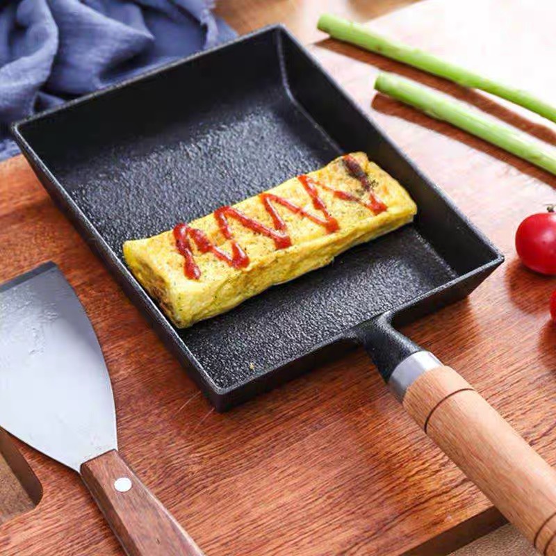 Chảo chiên trứng hình chữ nhật, chảo gang làm trứng cuộn, chảo gang chống dính dùng bếp từ LIINKITCHEN