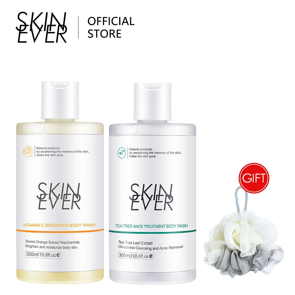 ☬SKIN EVER Vitamin C & Tea Tree Body Wash Set Cruelty-free Deep Moisturizing Whitening Brighten Acne Control Oil Foam Wa