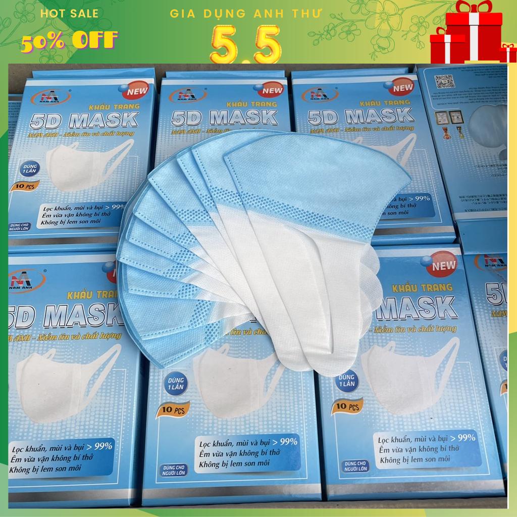 Hộp 10 cái khẩu trang y tế kháng khuẩn 3 lớp Famapro 5D Mask dây vải